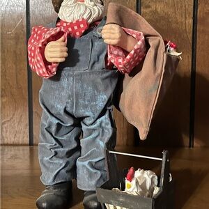 Standing country Santa with a chicken in his bag & a basket, super cute